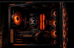 Custom gaming PC with orange lighting